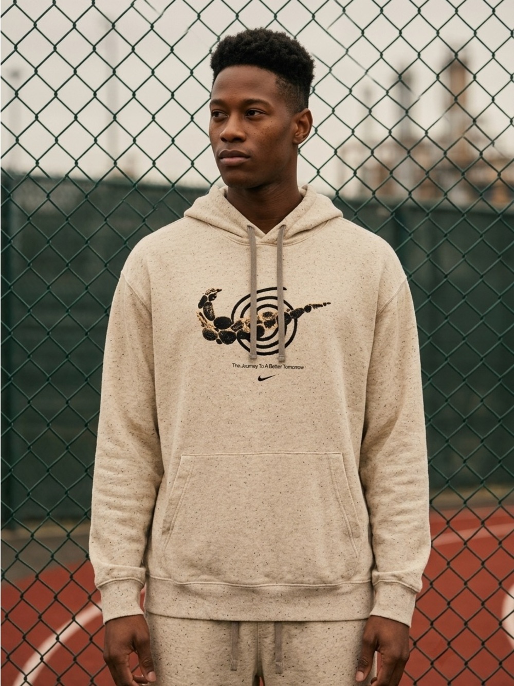 Nike Beige Speckled Hoodie Journey to a Better Tomorrow -